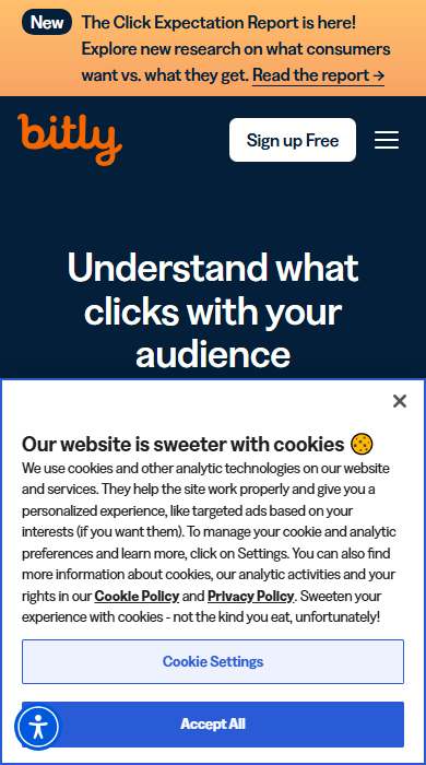 Bitly homepage on a phone