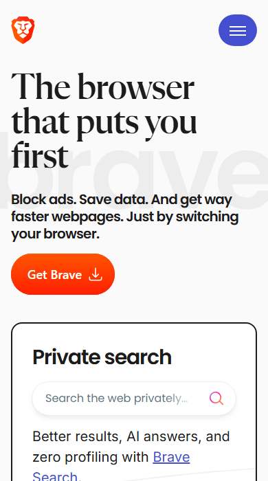Brave homepage on a phone