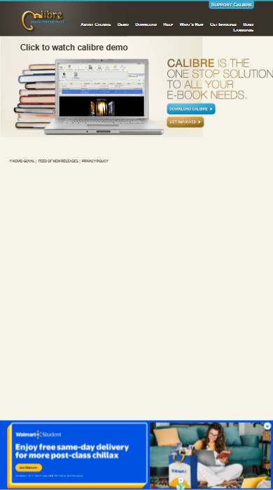 Calibre homepage on a phone
