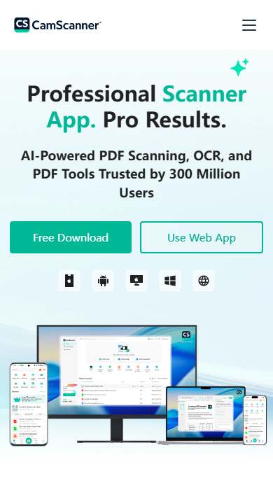 CamScanner homepage on a phone