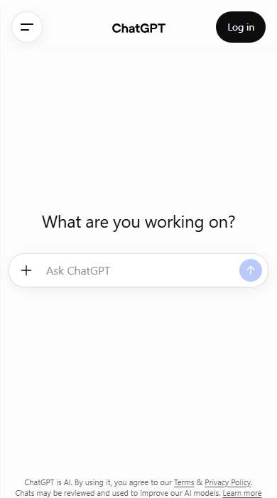 ChatGPT homepage on a phone