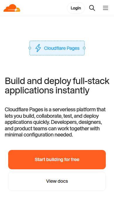 Cloudflare Workers and Pages homepage on a phone