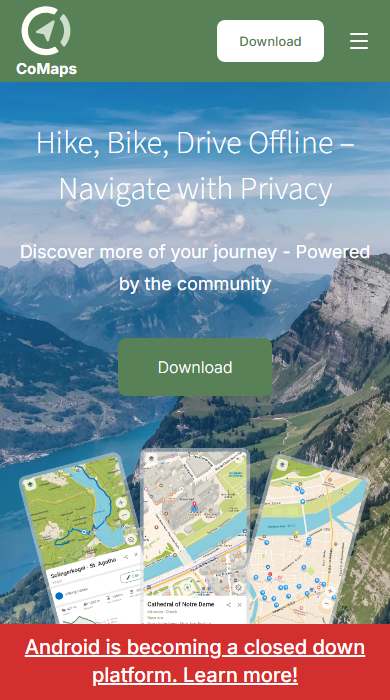 CoMaps homepage on a phone