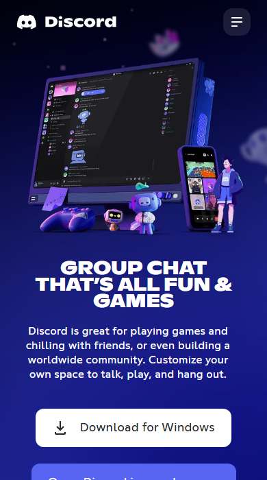 Discord homepage on a phone
