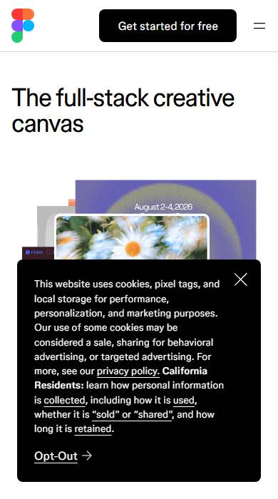 Figma homepage on a phone