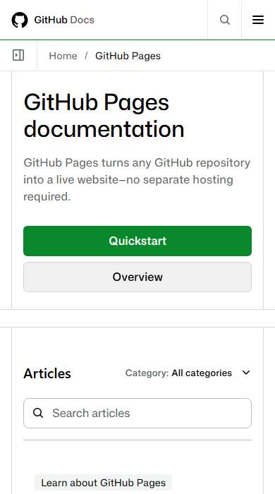 GitHub Pages homepage on a phone