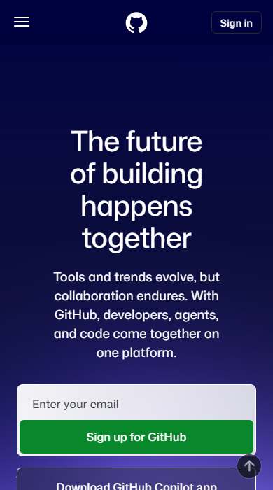 GitHub homepage on a phone