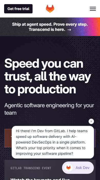 GitLab homepage on a phone