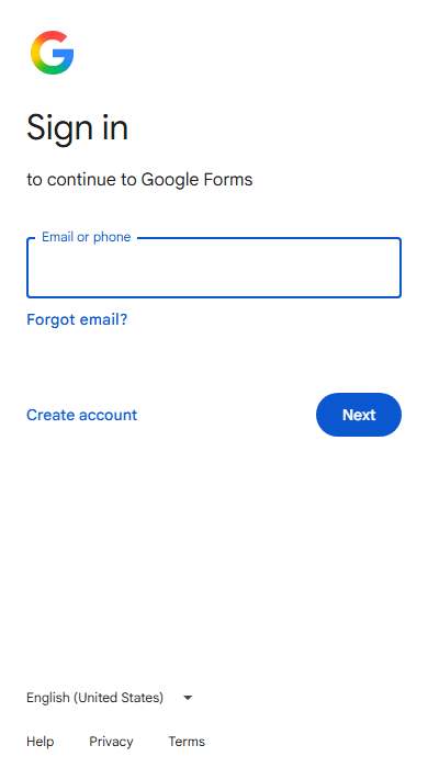 Google Forms homepage on a phone