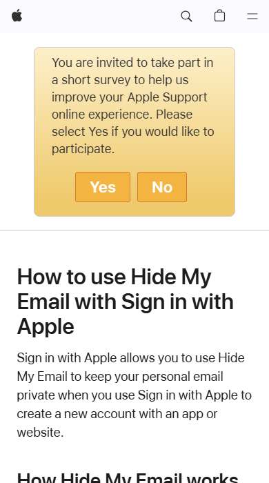 iCloud Hide My Email homepage on a phone
