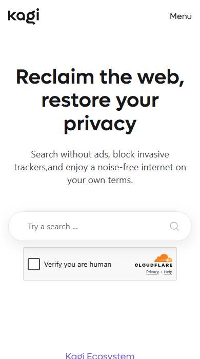 Kagi homepage on a phone