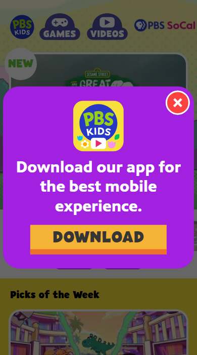 PBS KIDS Video homepage on a phone