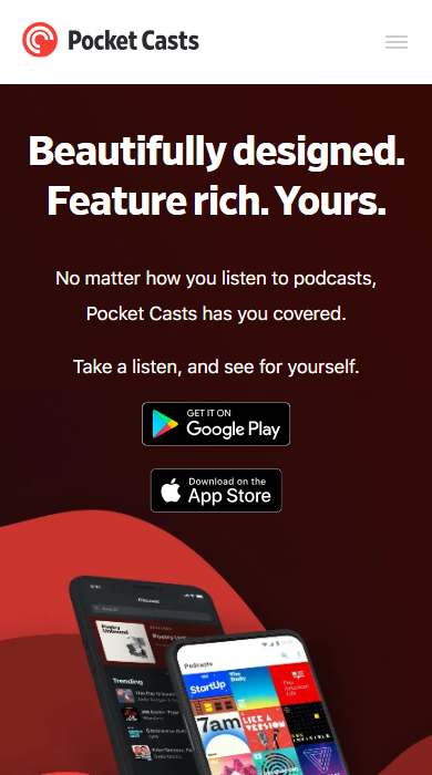 Pocket Casts homepage on a phone