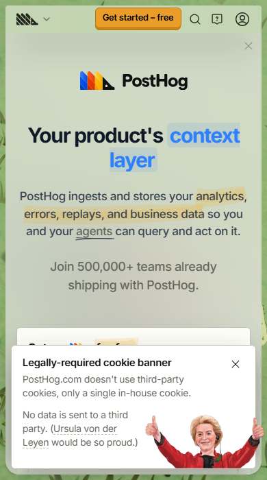 PostHog homepage on a phone