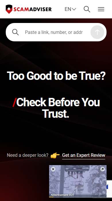 ScamAdviser homepage on a phone