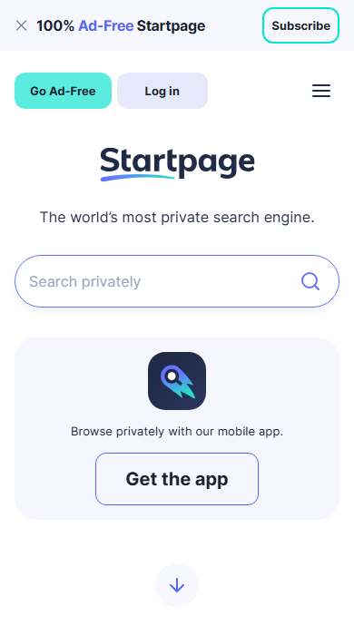 Startpage homepage on a phone