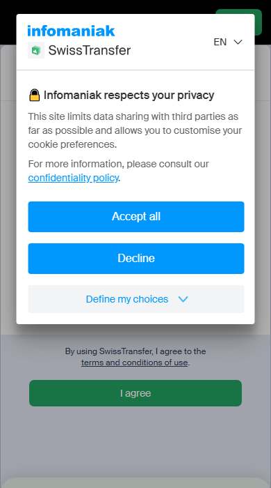 SwissTransfer homepage on a phone