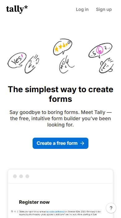 Tally homepage on a phone
