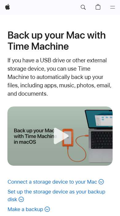 Time Machine homepage on a phone