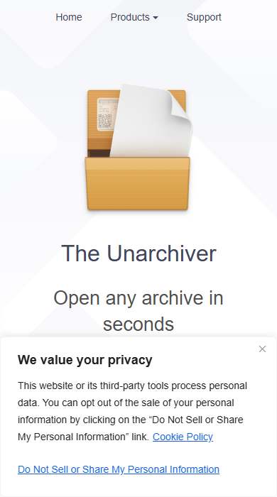 The Unarchiver homepage on a phone