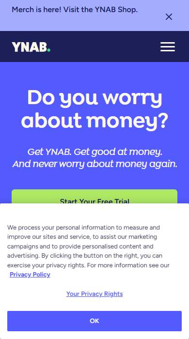 YNAB homepage on a phone
