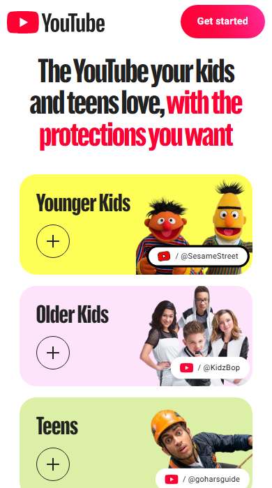YouTube Kids homepage on a phone
